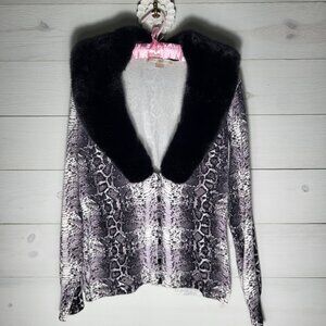 Boston Proper Snakeskin Faux Fur Bling Cardigan Sweater.